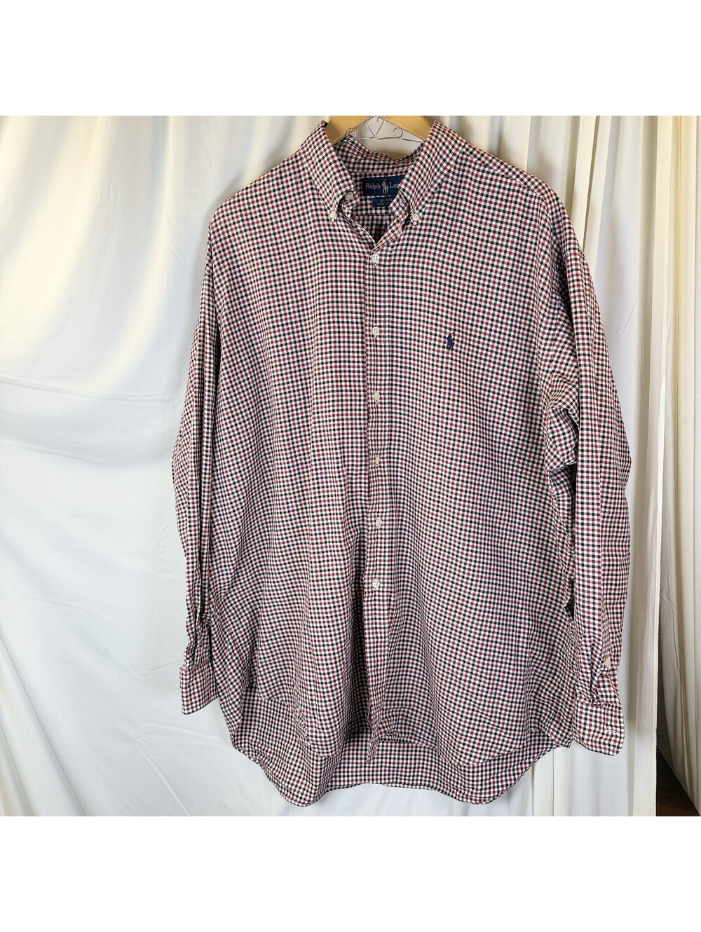 Polo Ralph Lauren Shirt Mens Large White Red BlackCheck Button Up Blake XL